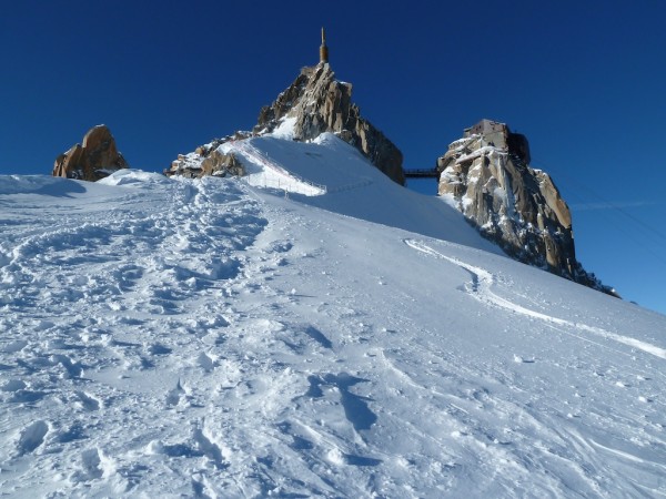 Looking back up the Arête to the Aiguille du Midi