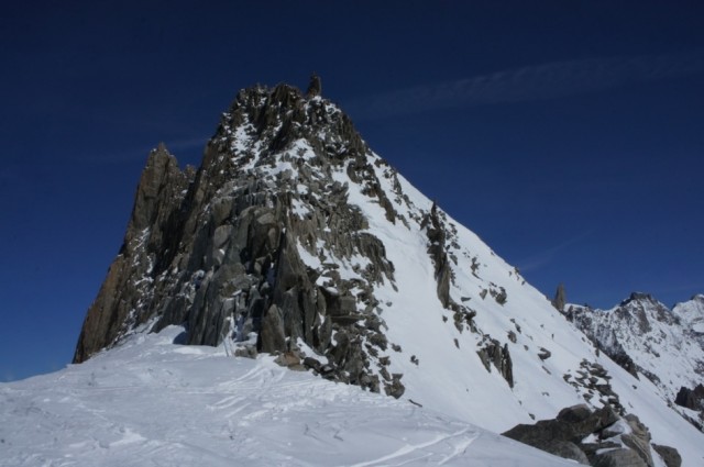 Arete towards L'Aiguille d'Entreves, ski slope on right