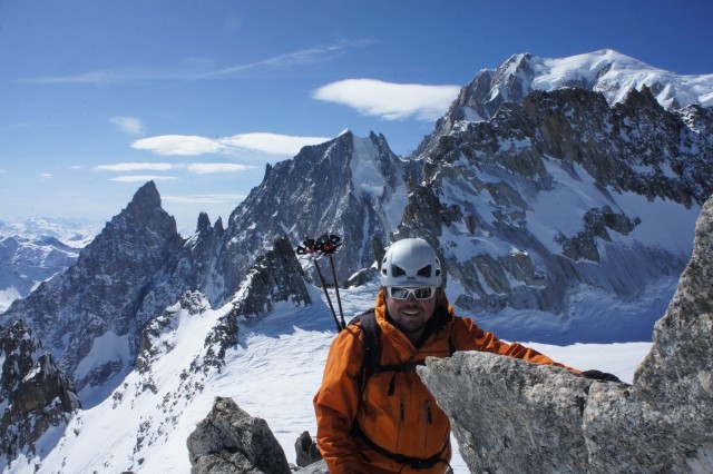 Richard Climbing with the Arete de Peuterey behind