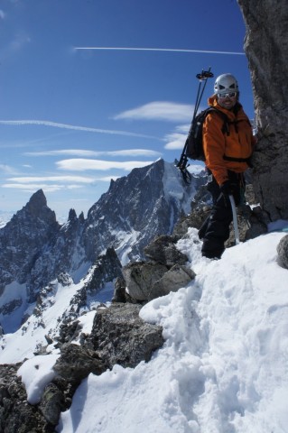 Richard Climbing with the Arete de Peuterey behind