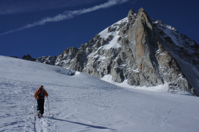 Skinning up to the E Face of the Tour Ronde