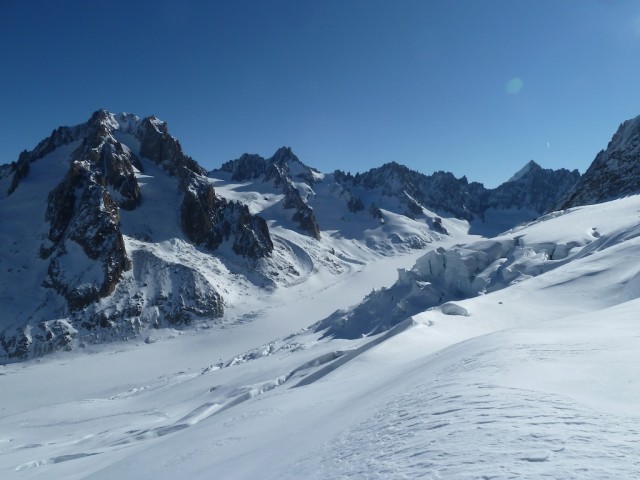 Skiing Powder Amongst the Crevasses down to Argentiere Glacier