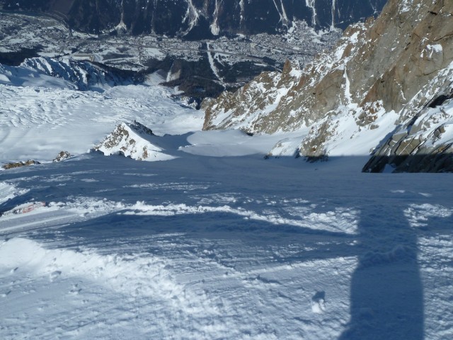 Looking down Glacier Rond. Chamonix Below