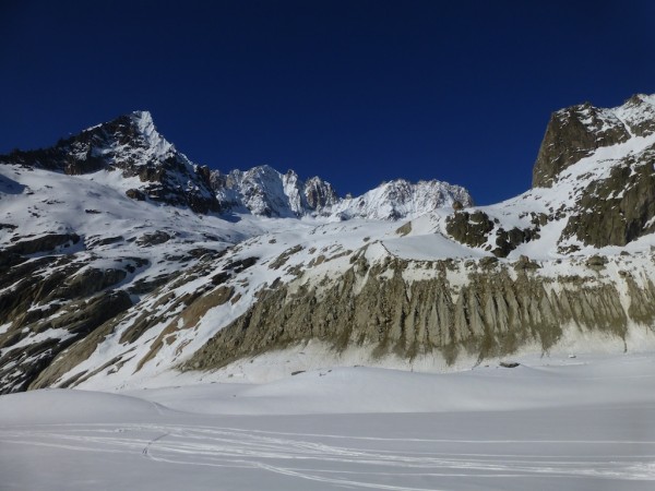 Looking up the Talefre Basin and Aiguille Verte